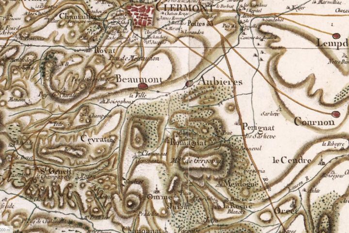 Romagnat sur la carte de Cassini (XVIIIe siècle)