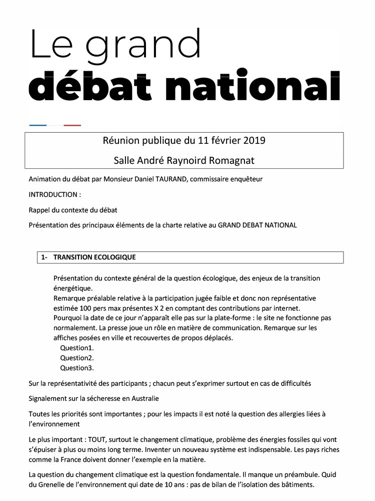 Grand débat national – reunion du 11 février